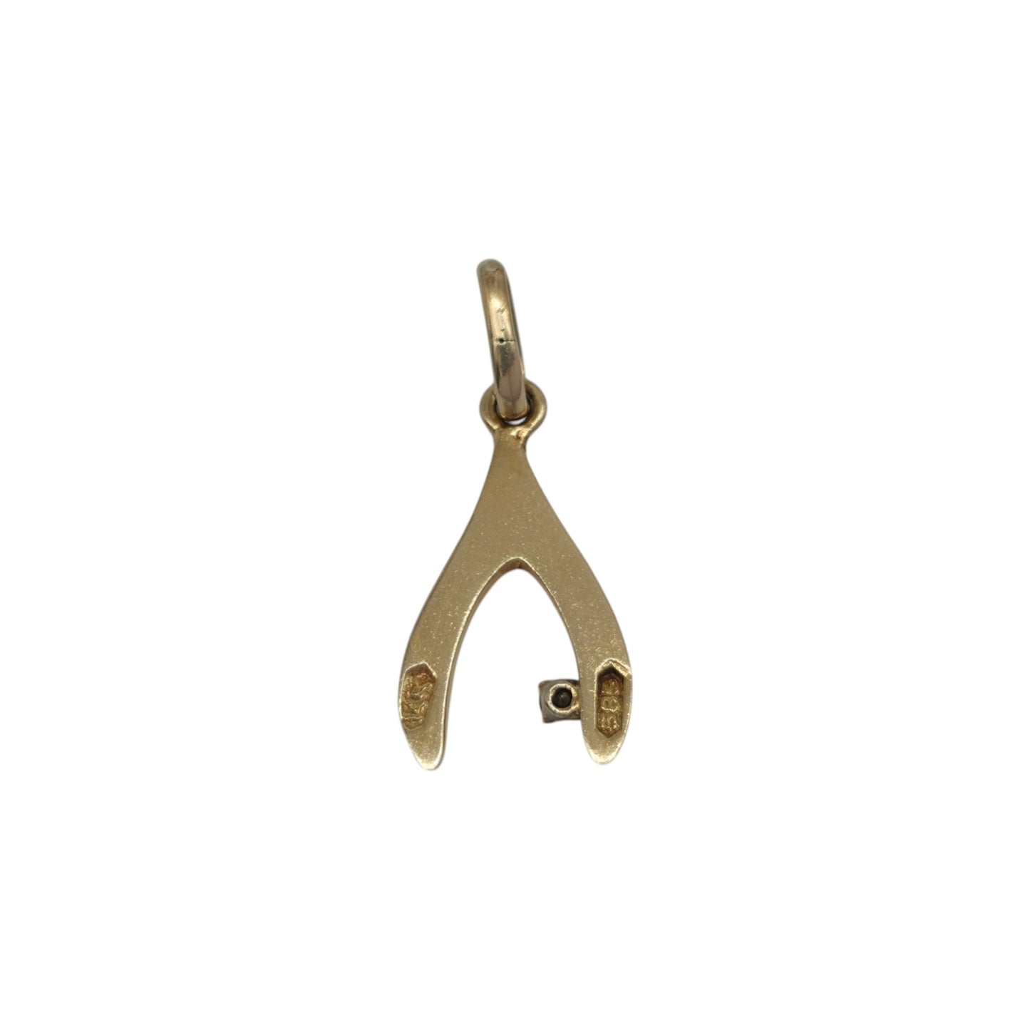14ct 585 Yellow Gold Wishbone Pendant With Diamond L 1.4 cm 1.3 g.