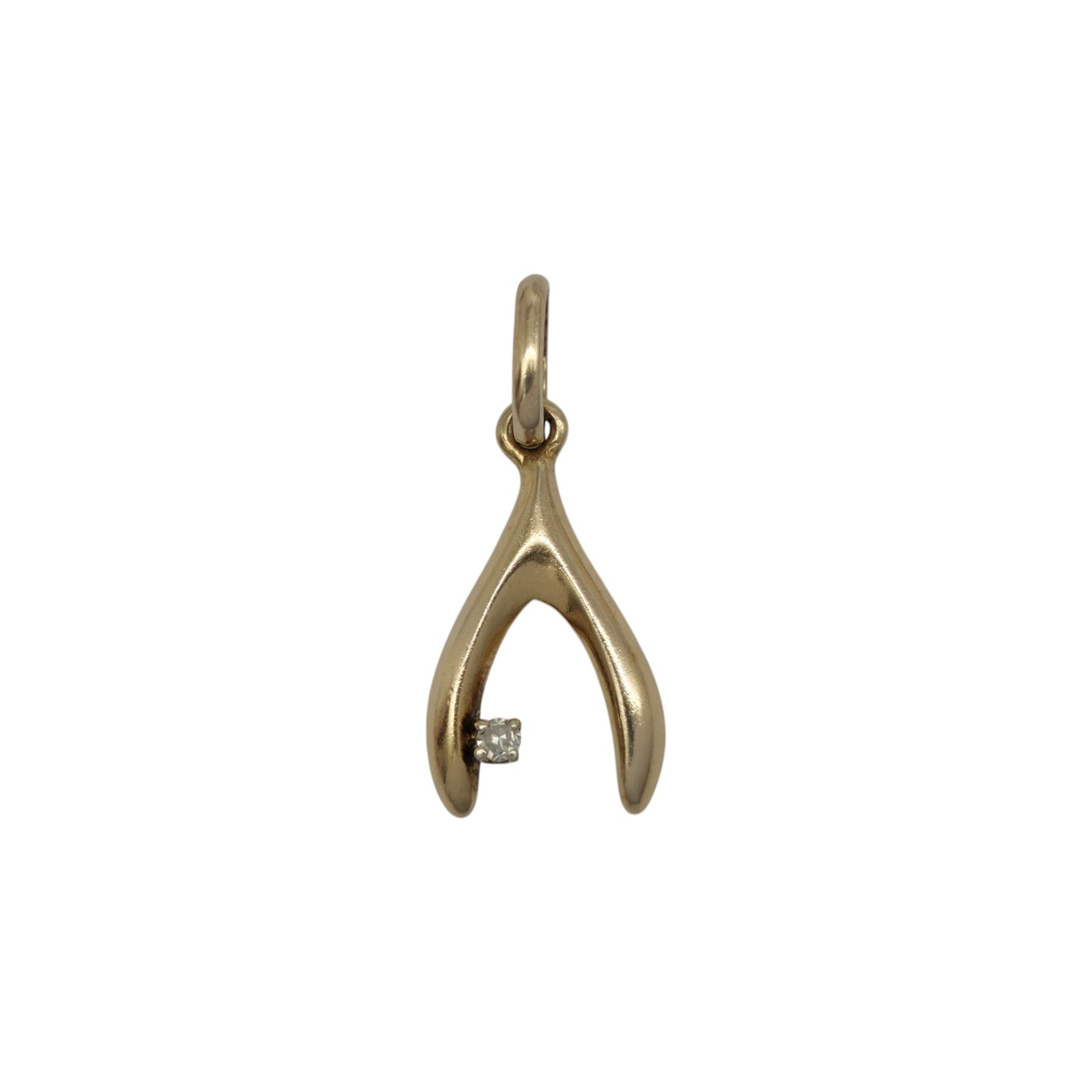 14ct 585 Yellow Gold Wishbone Pendant With Diamond L 1.4 cm 1.3 g.