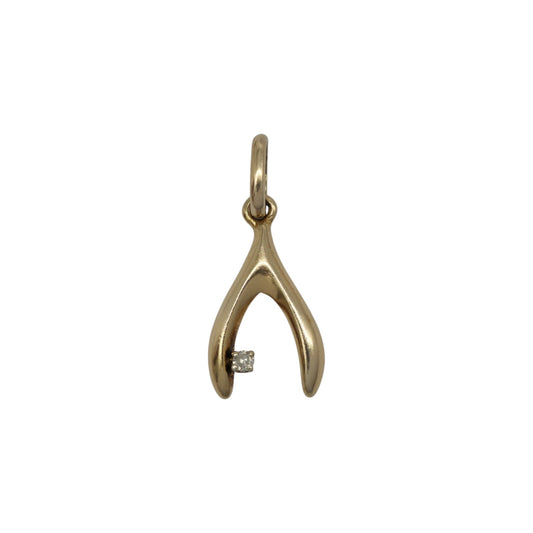 14ct 585 Yellow Gold Wishbone Pendant With Diamond L 1.4 cm 1.3 g.