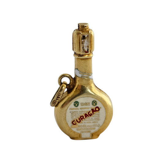 14ct Yellow Gold Curacao Bottle Pendant L 2.8 cm 2.7 g.