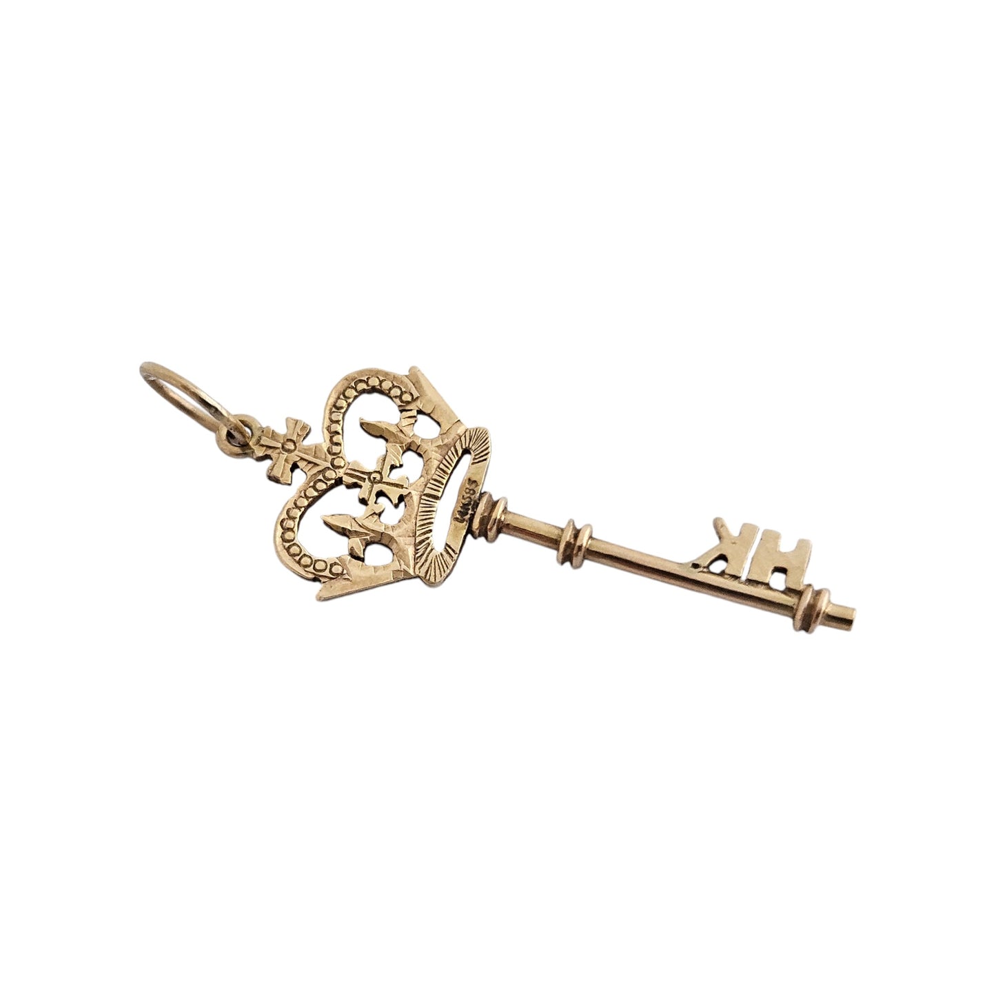 14ct 585 Yellow Gold Key Pendant with a Crown L 2.6 cm 1.0 g
