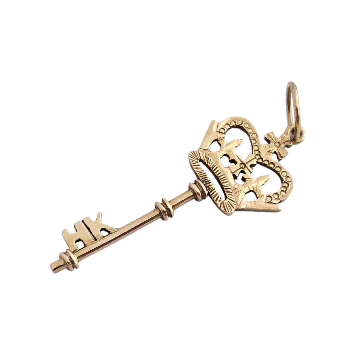 14ct 585 Yellow Gold Key Pendant with a Crown L 2.6 cm 1.0 g