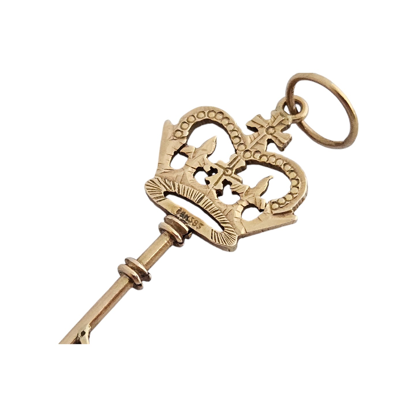 14ct 585 Yellow Gold Key Pendant with a Crown L 2.6 cm 1.0 g