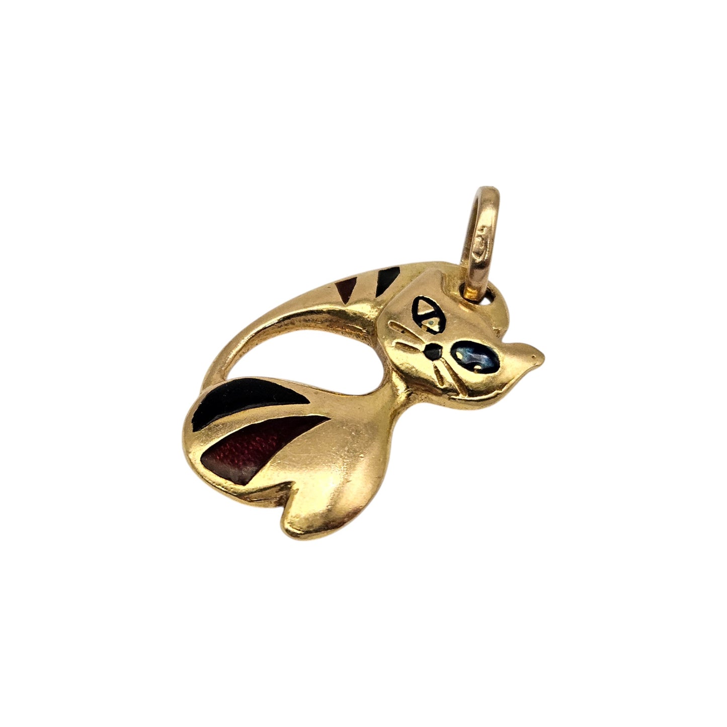 18ct Yellow Gold & Enamel Cat Pendant L 2.7 cm 3.0 g.
