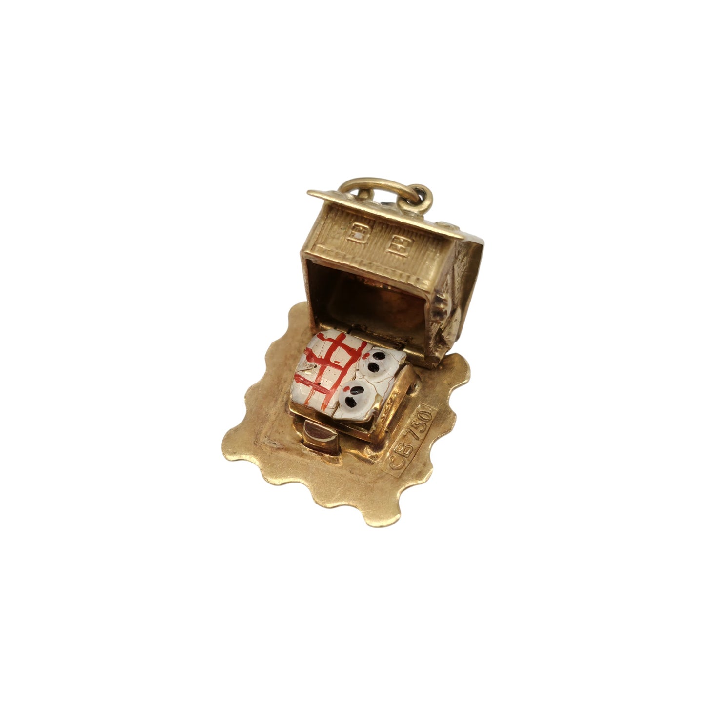18ct 750 Yellow Gold & Enamel Chalet Opening Charm L 1.2 cm 3.1 g.