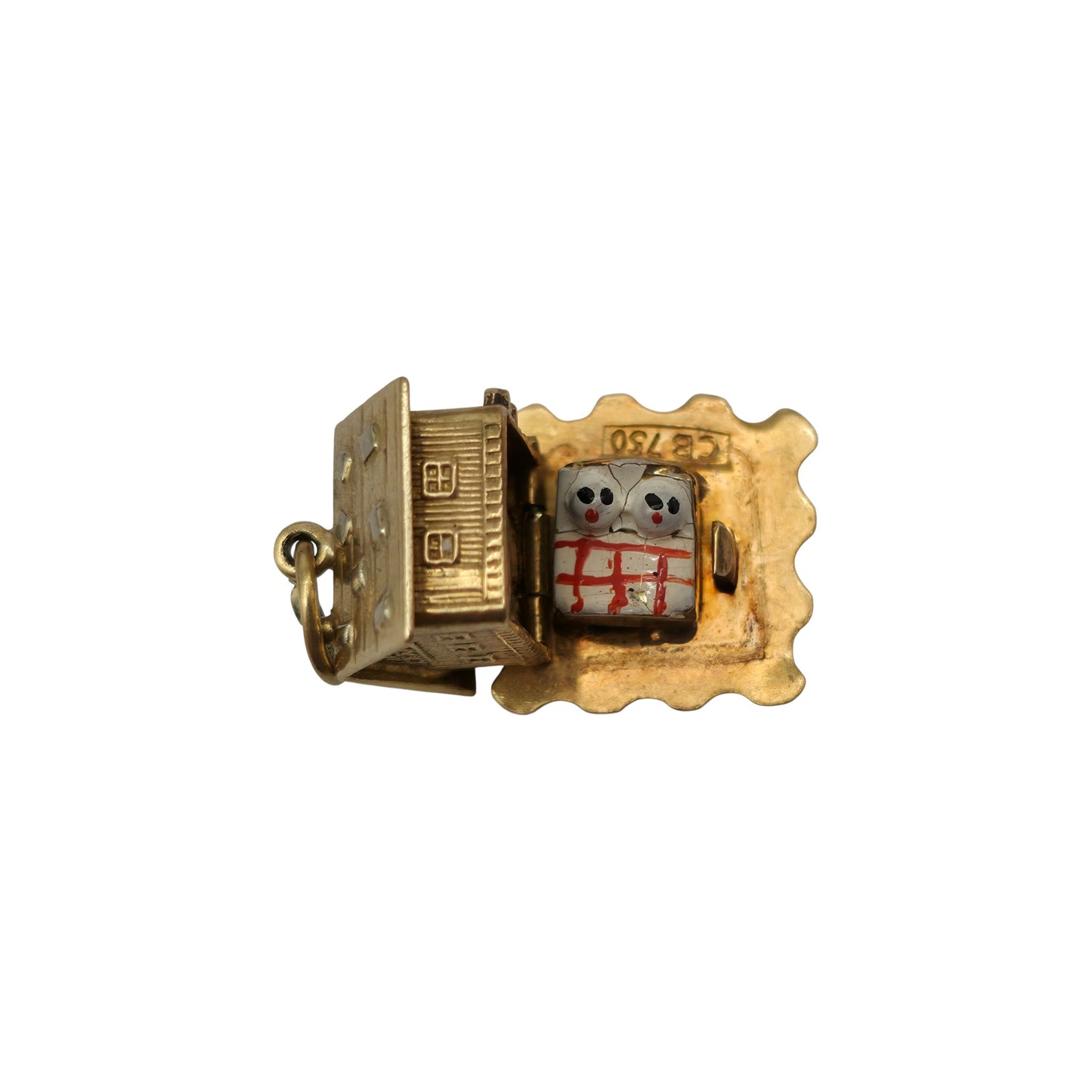 18ct 750 Yellow Gold & Enamel Chalet Opening Charm L 1.2 cm 3.1 g.