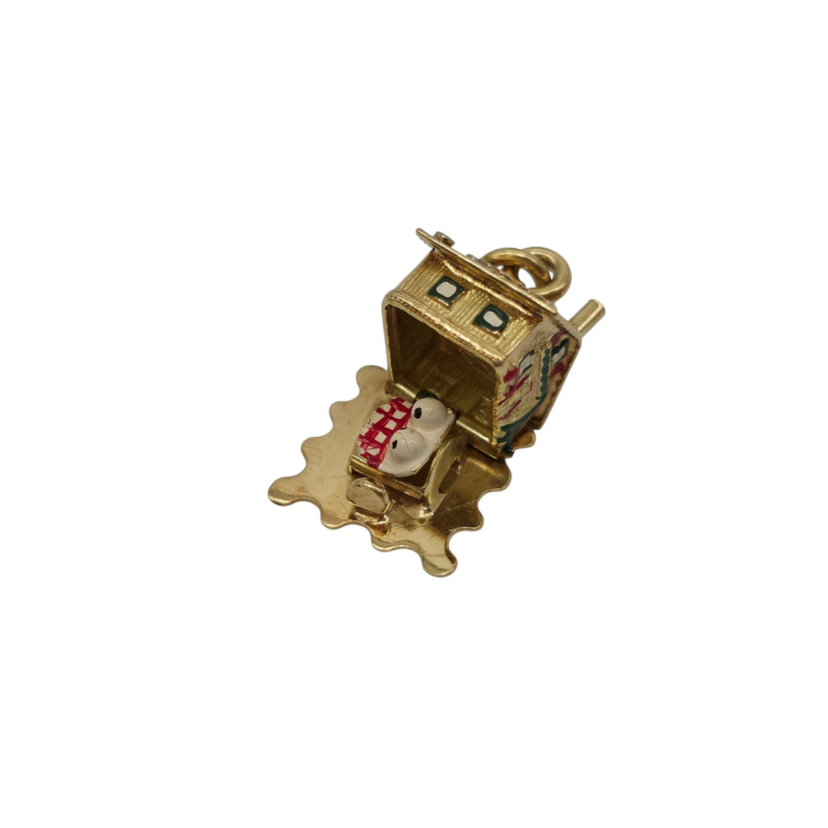 18ct 750 Yellow Gold & Enamel Christmas Chalet Opening Charm L 1.2 cm 3.6 g.