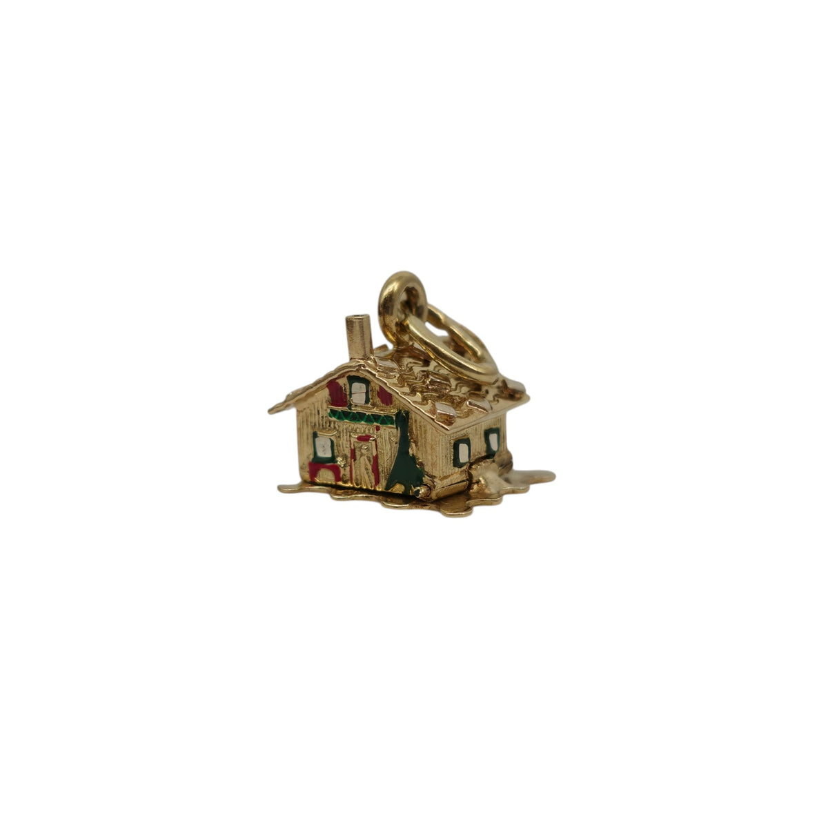 18ct 750 Yellow Gold & Enamel Christmas Chalet Opening Charm L 1.2 cm 3.6 g.