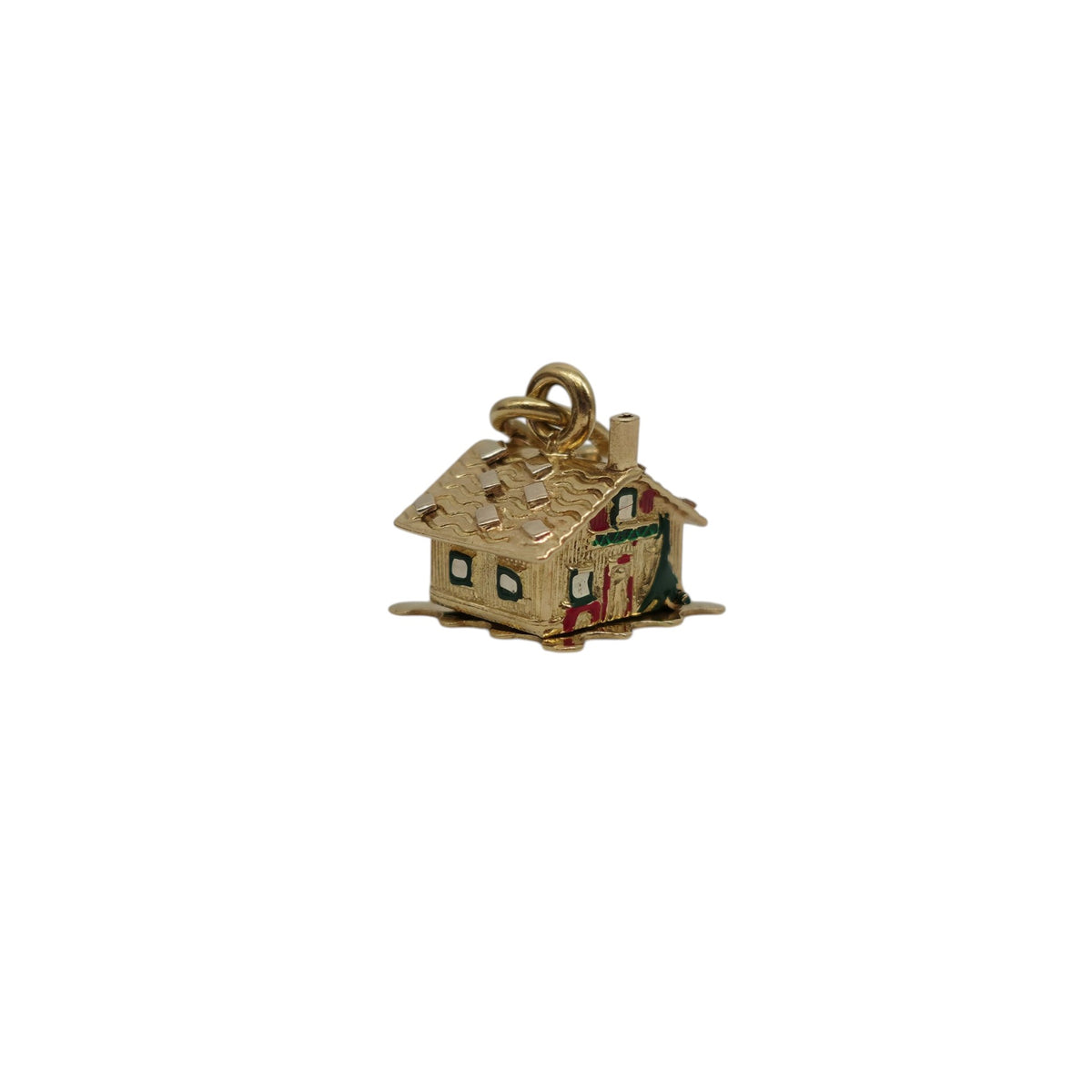 18ct 750 Yellow Gold & Enamel Christmas Chalet Opening Charm L 1.2 cm 3.6 g.