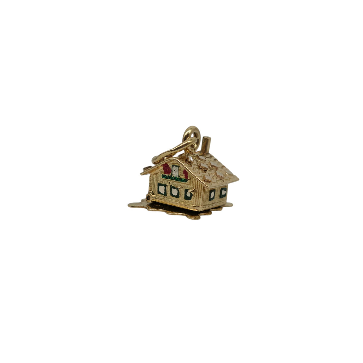 18ct 750 Yellow Gold & Enamel Christmas Chalet Opening Charm L 1.2 cm 3.6 g.