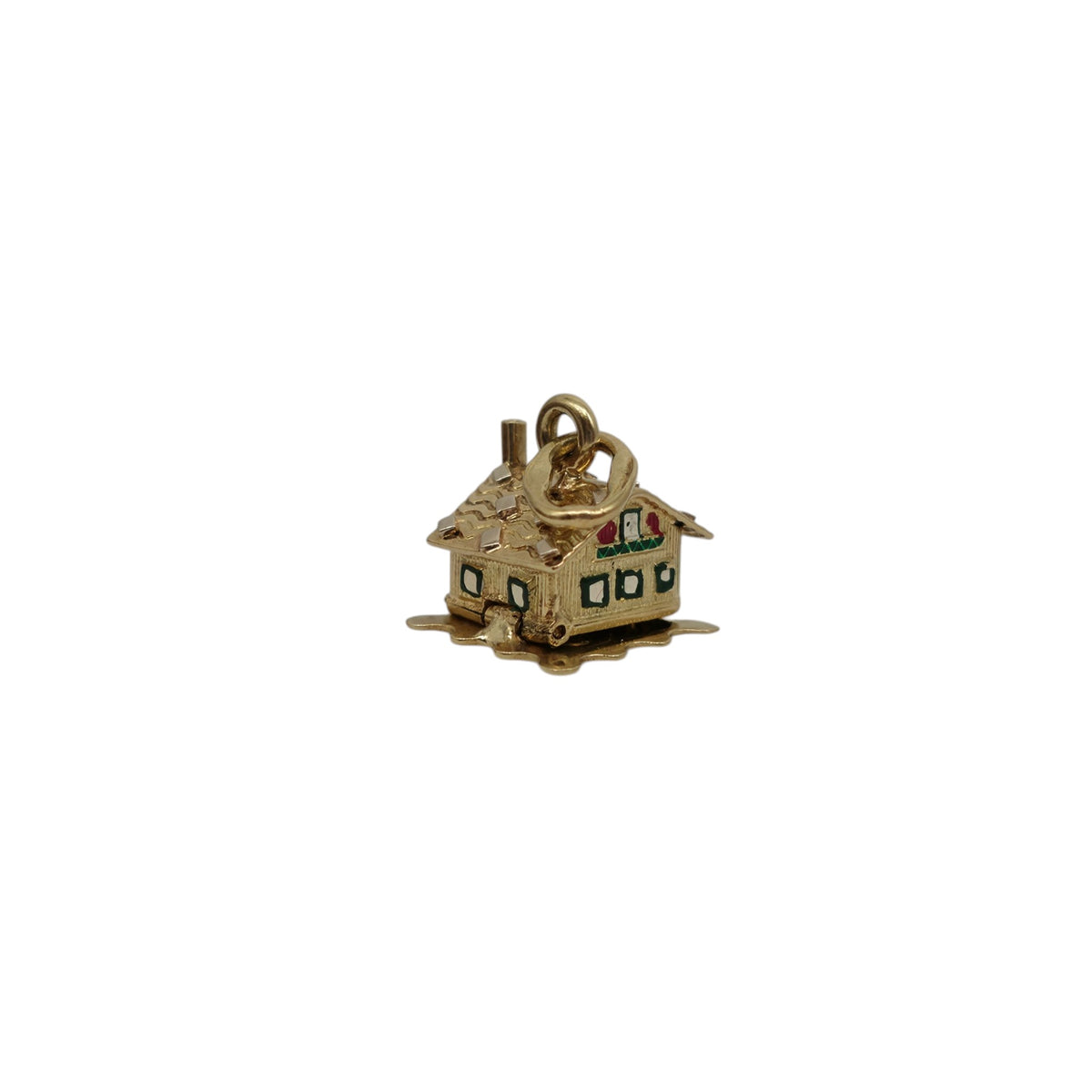 18ct 750 Yellow Gold & Enamel Christmas Chalet Opening Charm L 1.2 cm 3.6 g.