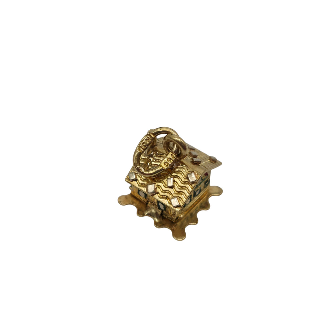 18ct 750 Yellow Gold & Enamel Christmas Chalet Opening Charm L 1.2 cm 3.6 g.