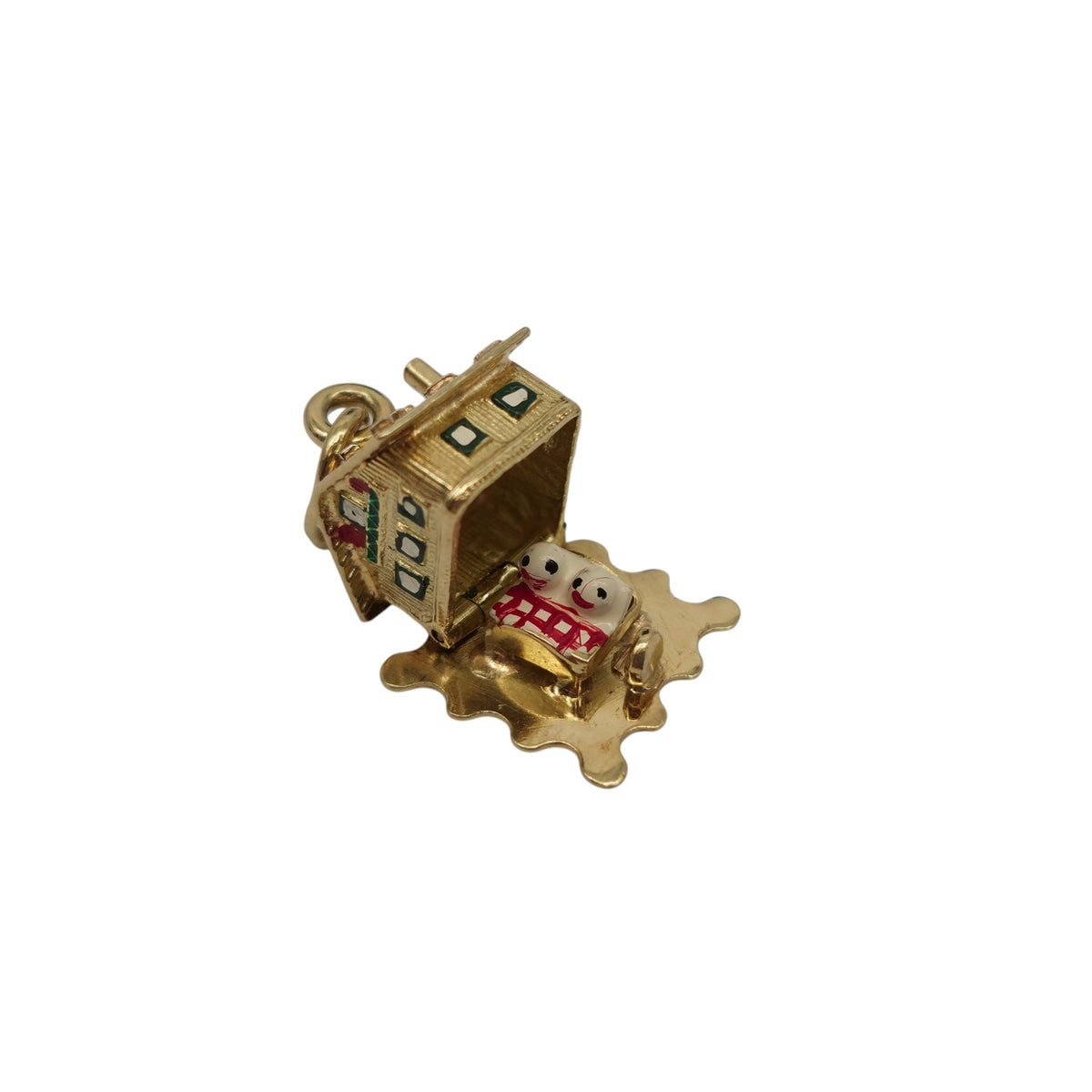 18ct 750 Yellow Gold & Enamel Christmas Chalet Opening Charm L 1.2 cm 3.6 g.