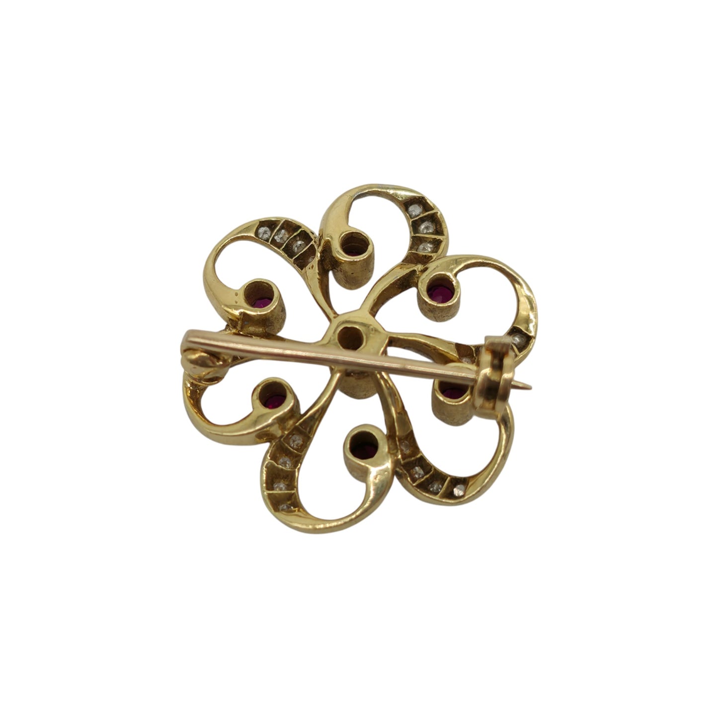 18ct 750 Yellow & White Gold Brooch with Diamonds & Ruby 1977 L 2.4 cm 5.3 g