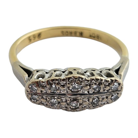 18ct Gold Two Row Diamond Ring Size N 1/2 3.8 g