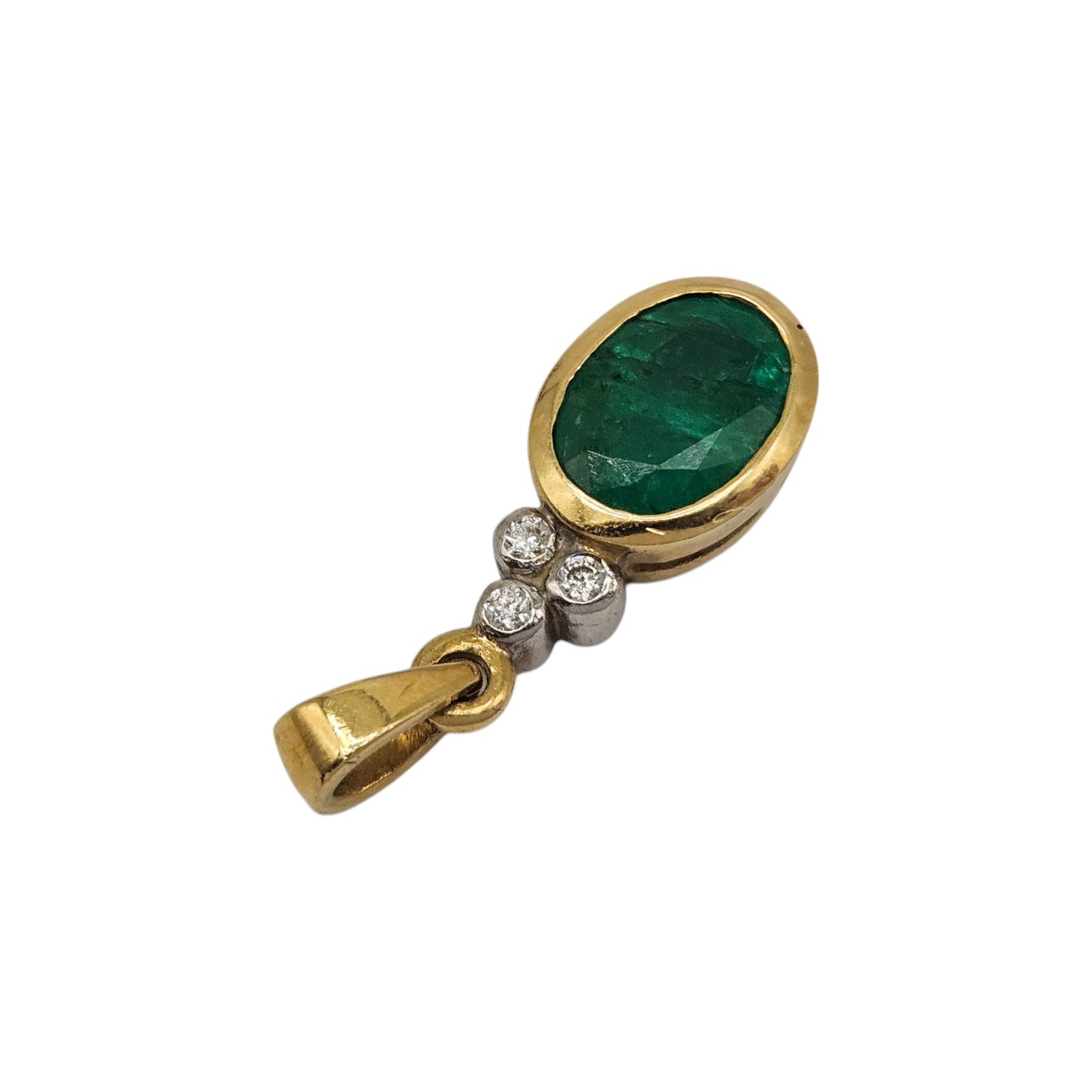18ct 750 Yellow Gold Emerald & Diamonds Pendant L 1.9 cm 2.1 g.