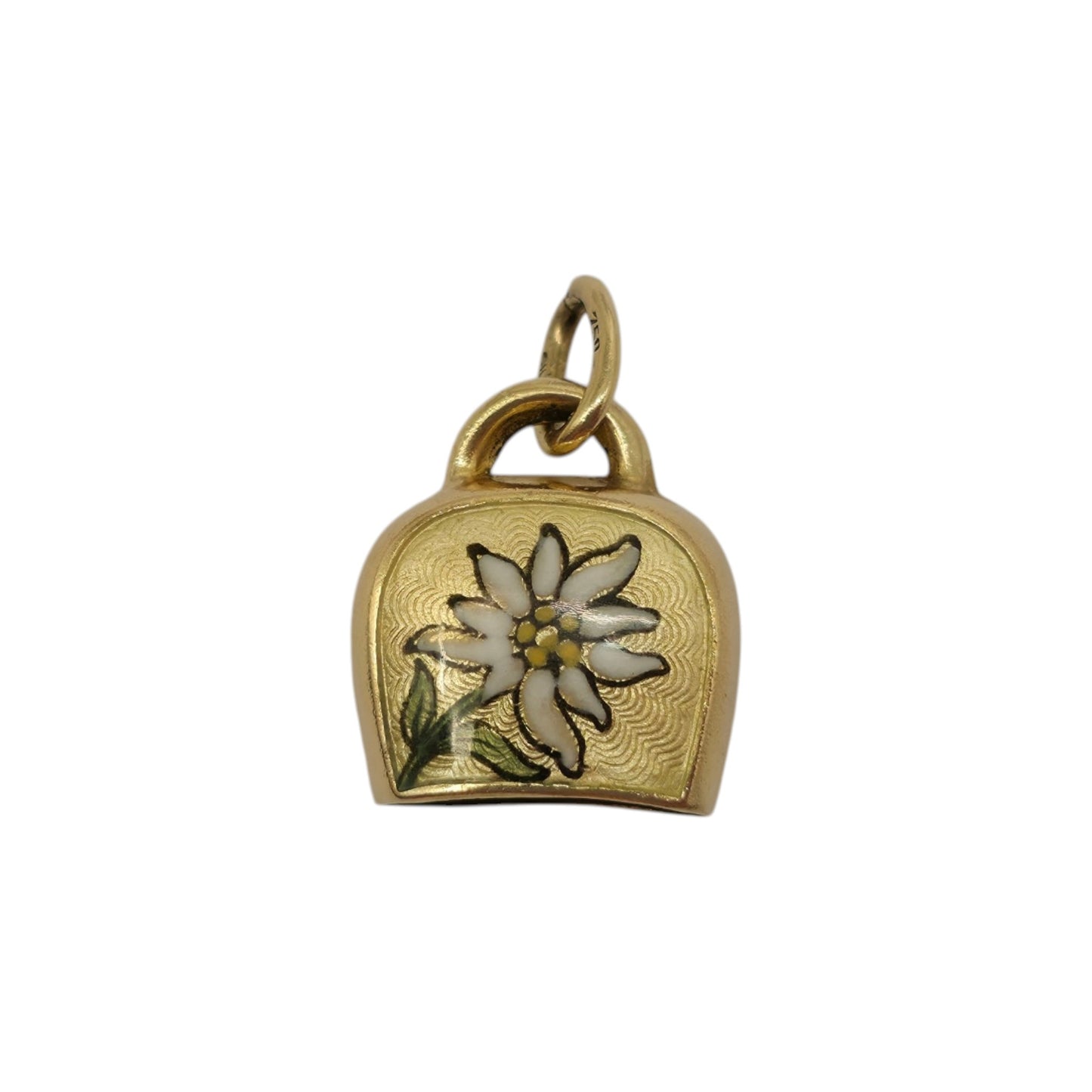 18ct 750 Yellow Gold & Enamel Bell Charm L 1.4 cm 2.1 g.