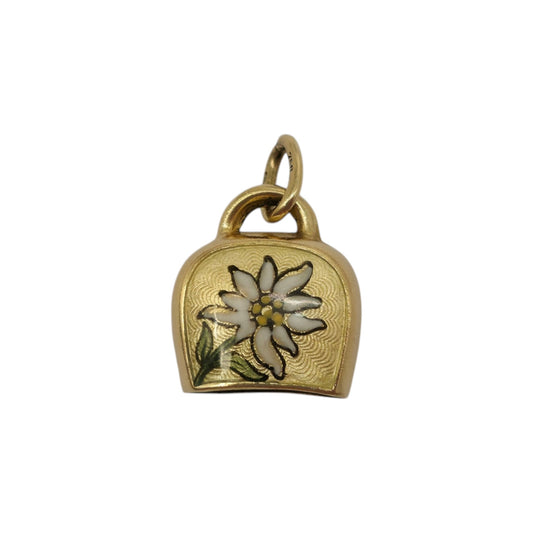 18ct 750 Yellow Gold & Enamel Bell Charm L 1.4 cm 2.1 g.
