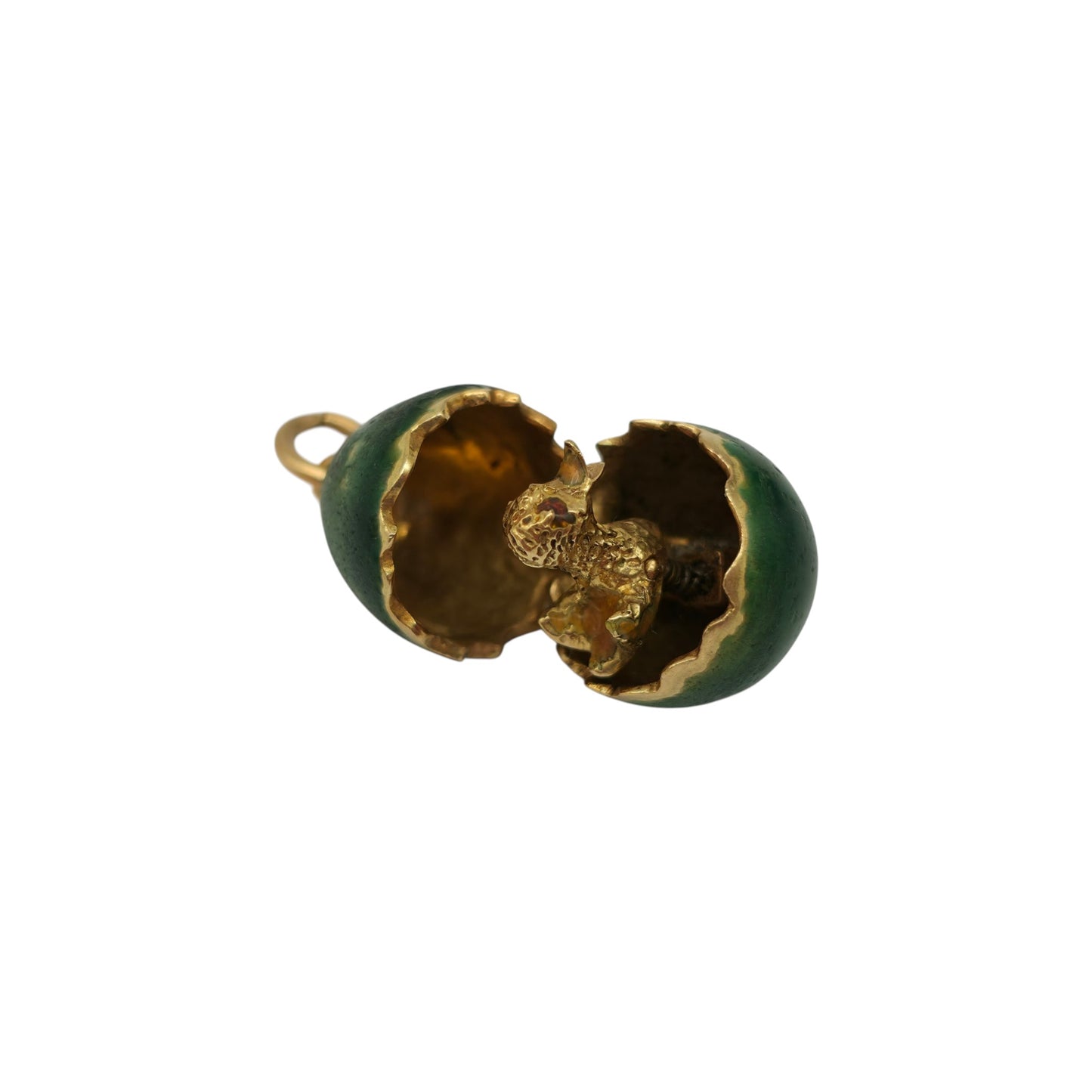 Unusual 18ct Yellow Gold & Enamel Chick Inside Egg Opening Charm L 1.9 cm 9.7 g.