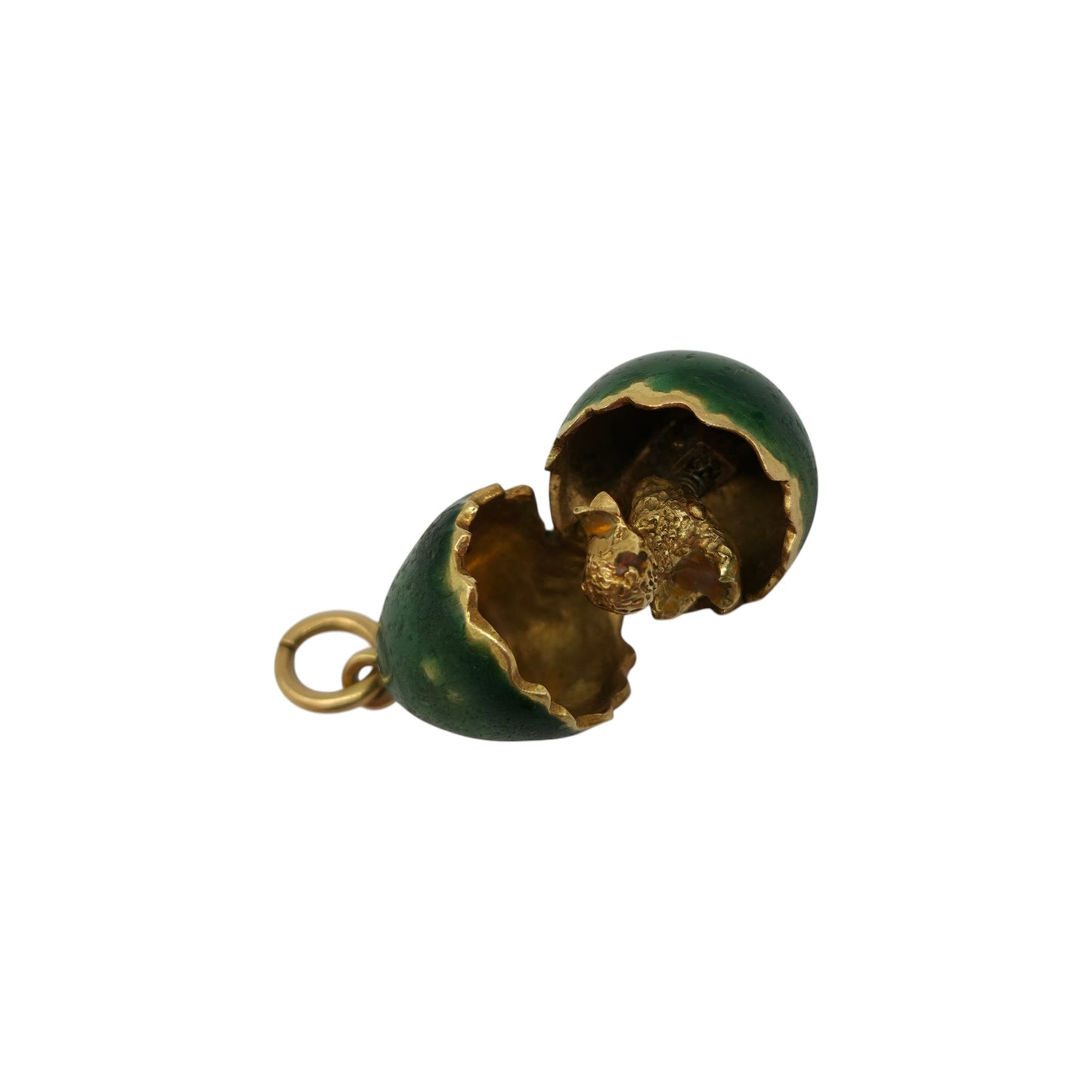 Unusual 18ct Yellow Gold & Enamel Chick Inside Egg Opening Charm L 1.9 cm 9.7 g.