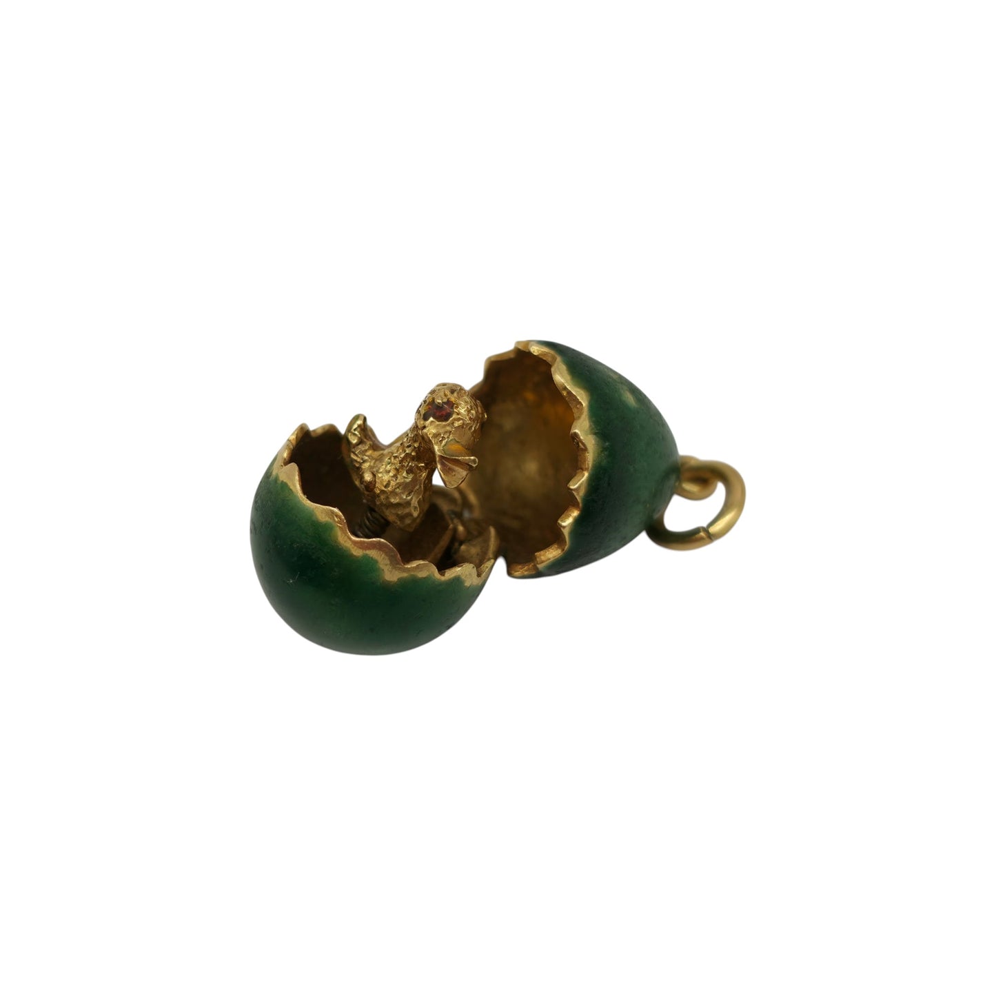 Unusual 18ct Yellow Gold & Enamel Chick Inside Egg Opening Charm L 1.9 cm 9.7 g.