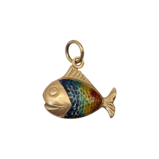 18ct Yellow Gold & Enamel Fish Charm L 2.0 cm 2.1 g.