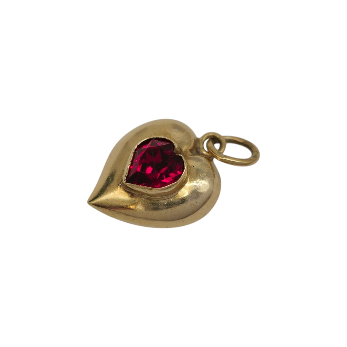 18ct Yellow Gold Heart Charm With Red Stone L 1.1 cm 1.0 g.