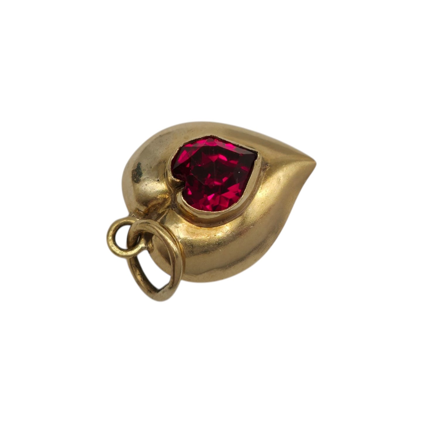 18ct Yellow Gold Heart Charm With Red Stone L 1.1 cm 1.0 g.