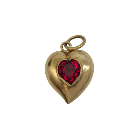 18ct Yellow Gold Heart Charm With Red Stone L 1.1 cm 1.0 g.