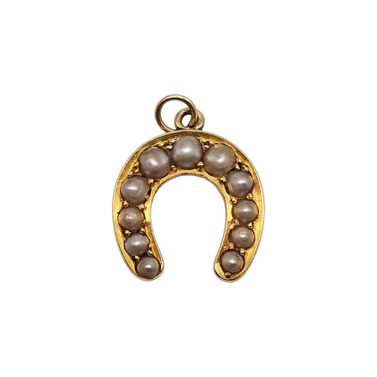 Antique 18ct Yellow Gold & Pearls Horseshoe Charm c.1900 L 1.3 cm 1.7 g.