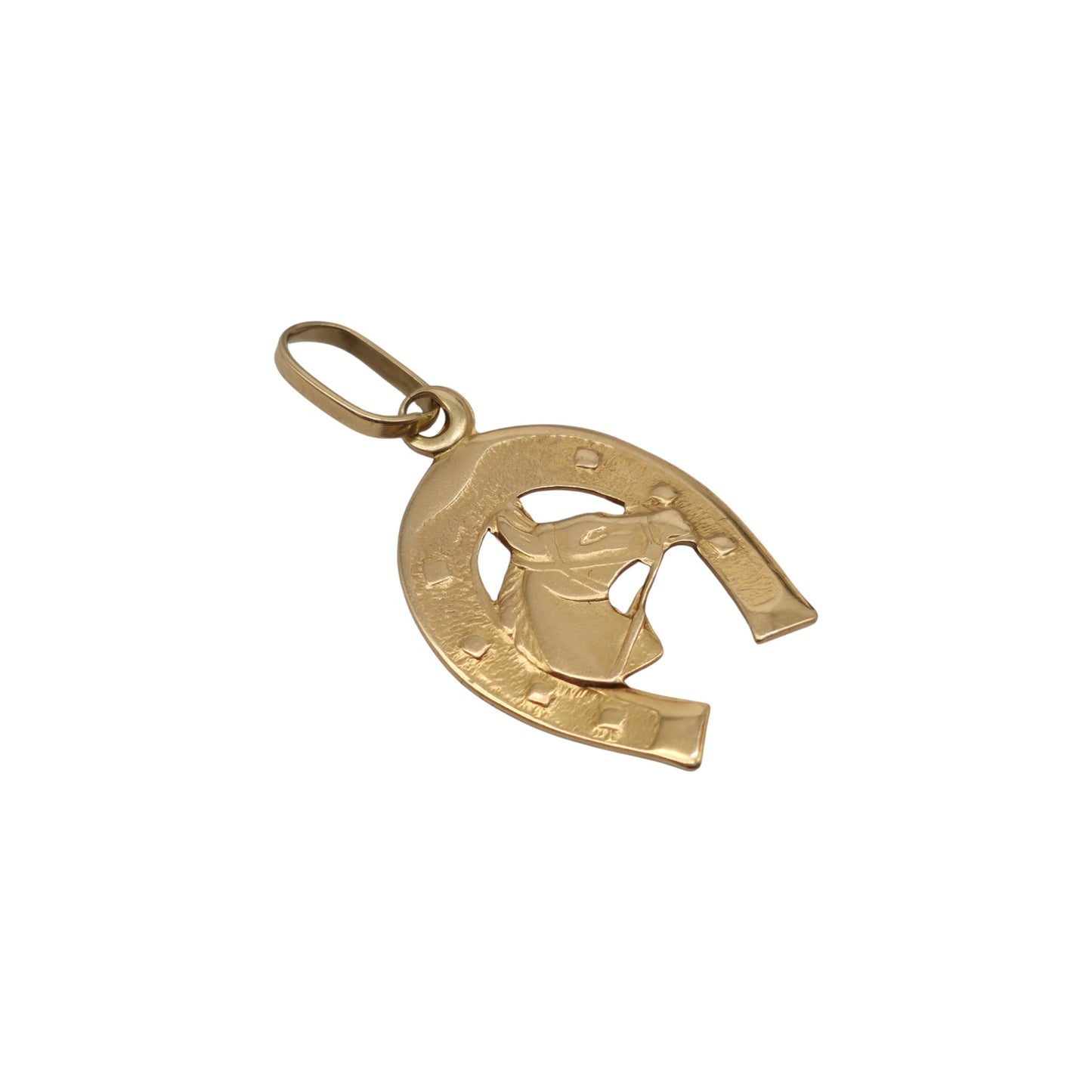 18ct 750 Yellow Gold Horseshoe & Horse's Head Pendant L 1.9 cm 1.6 g.