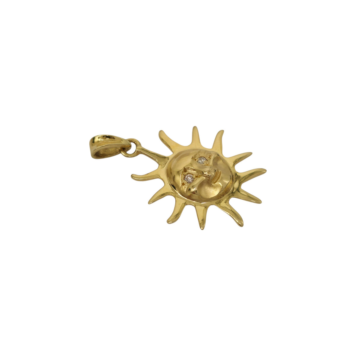 18ct 750 Yellow Gold Sun Charm With Diamond Eyes L 2.2 cm 2.8 g.
