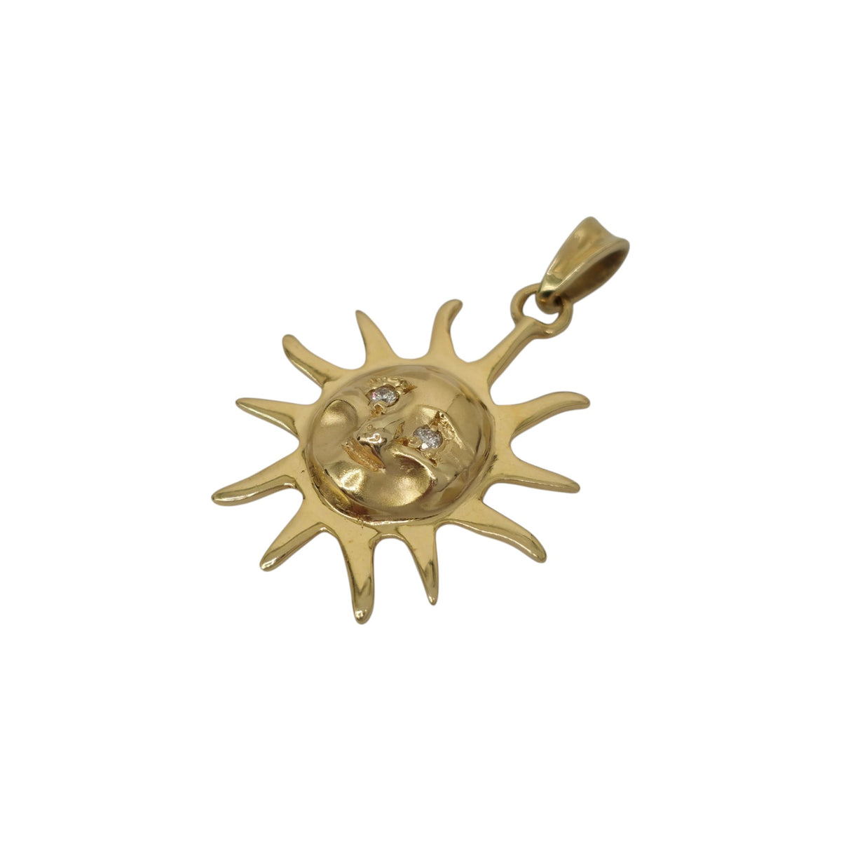 18ct 750 Yellow Gold Sun Charm With Diamond Eyes L 2.2 cm 2.8 g.
