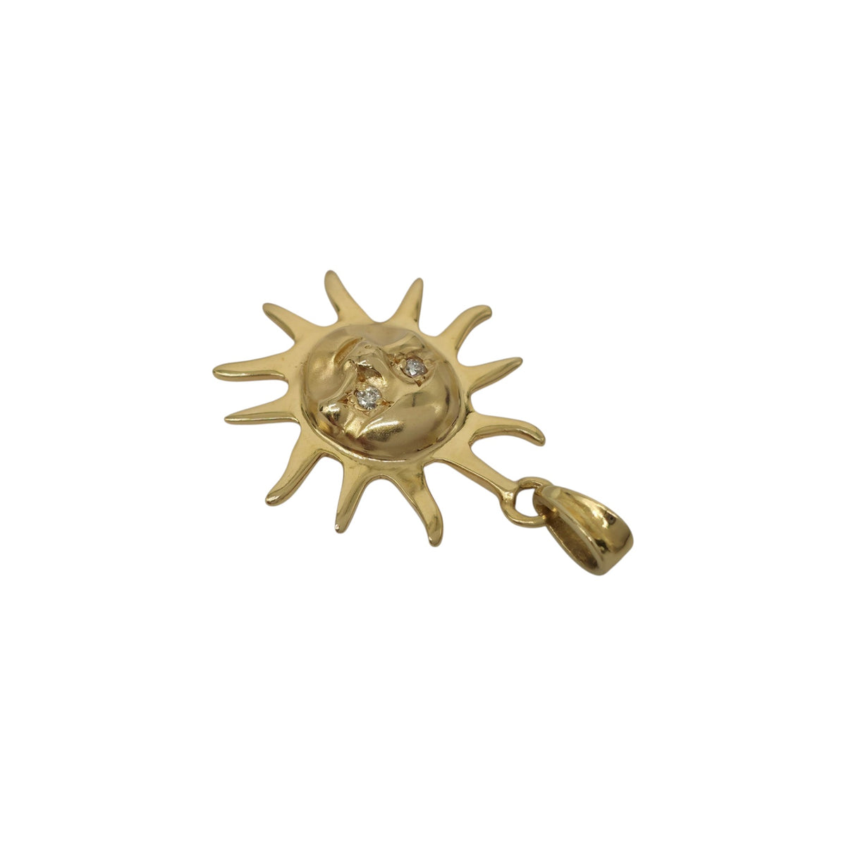 18ct 750 Yellow Gold Sun Charm With Diamond Eyes L 2.2 cm 2.8 g.
