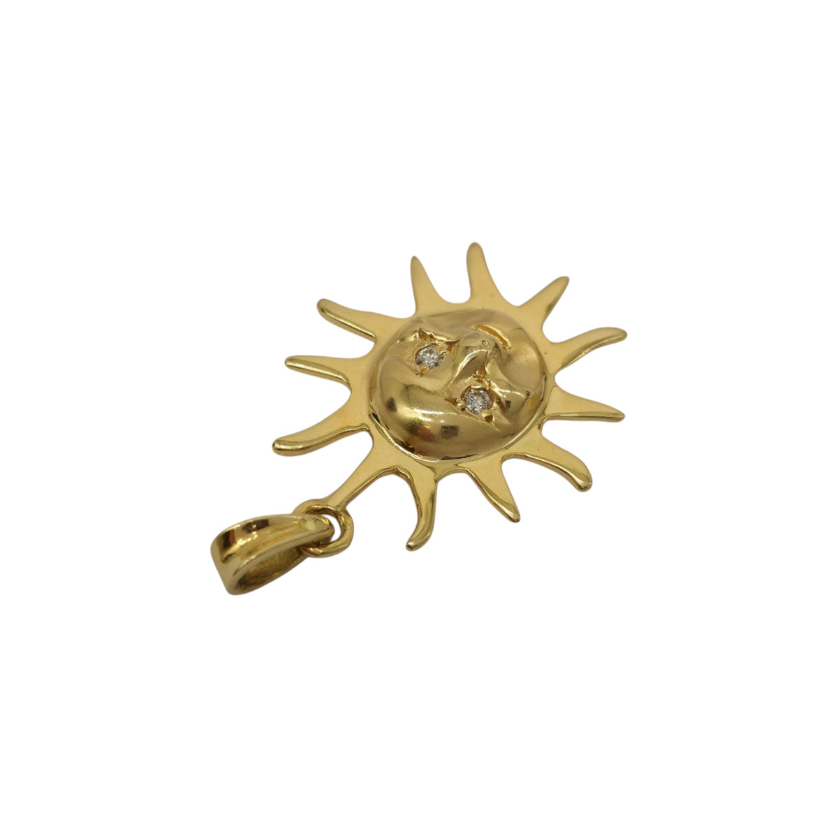 18ct 750 Yellow Gold Sun Charm With Diamond Eyes L 2.2 cm 2.8 g.