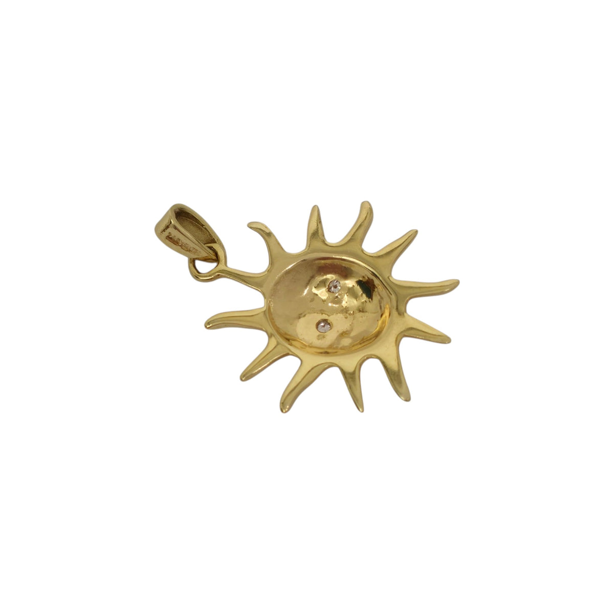 18ct 750 Yellow Gold Sun Charm With Diamond Eyes L 2.2 cm 2.8 g.