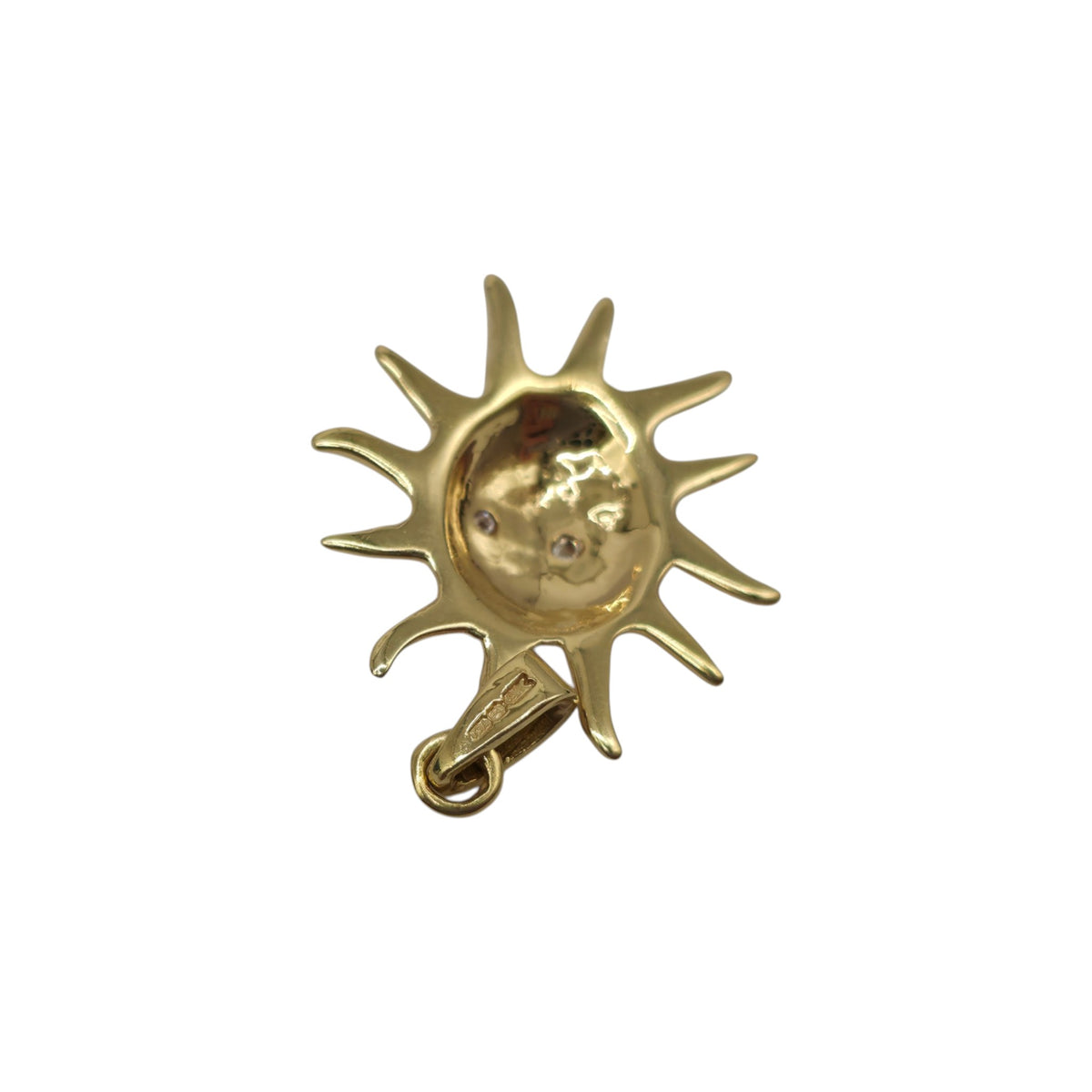 18ct 750 Yellow Gold Sun Charm With Diamond Eyes L 2.2 cm 2.8 g.