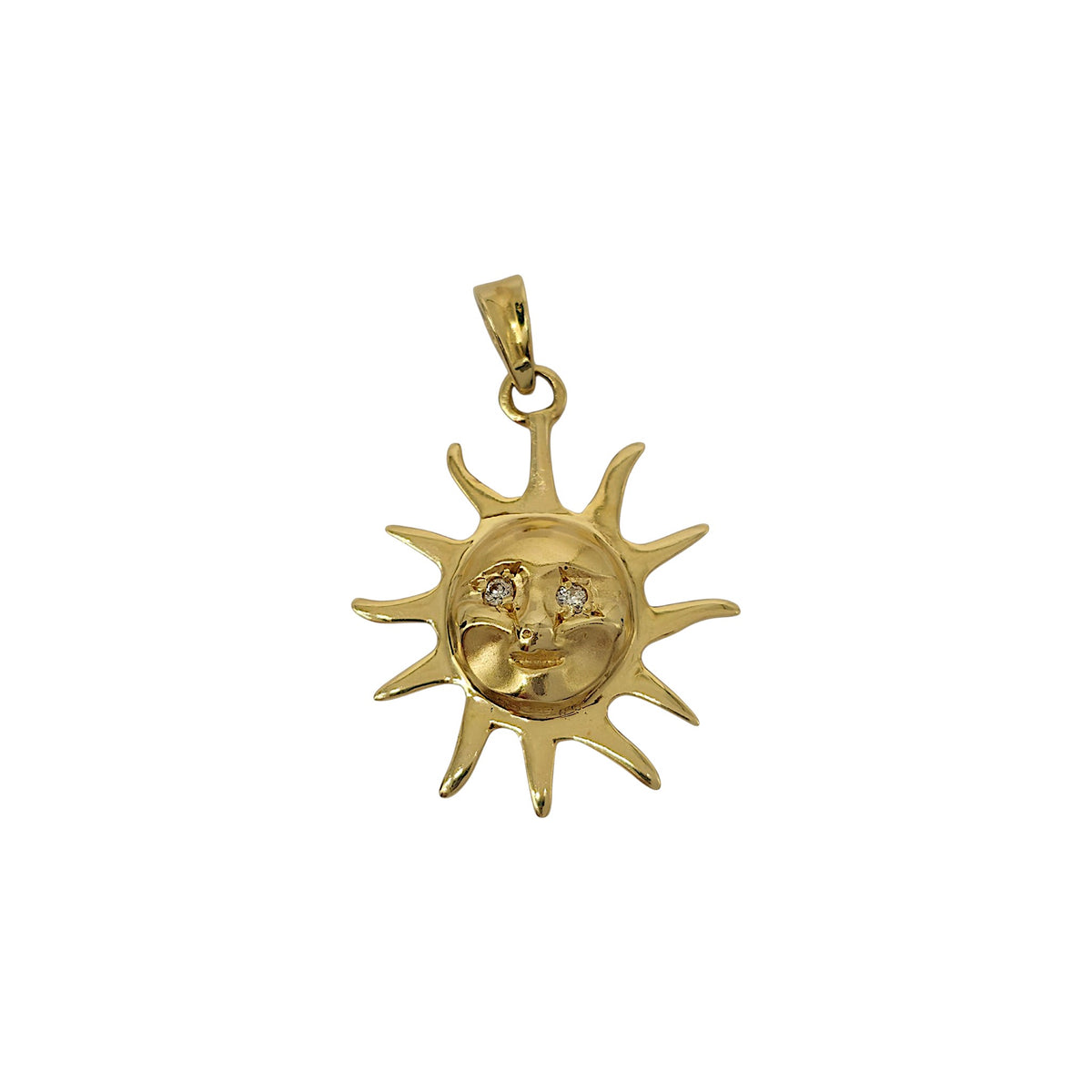 18ct 750 Yellow Gold Sun Charm With Diamond Eyes L 2.2 cm 2.8 g.