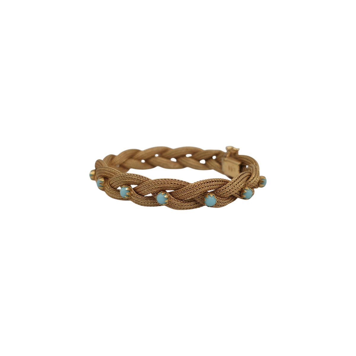 Italian 18ct 750 Yellow Gold Interlaced Weave Bracelet With Turquoise L 19.0 cm 25.4 g.