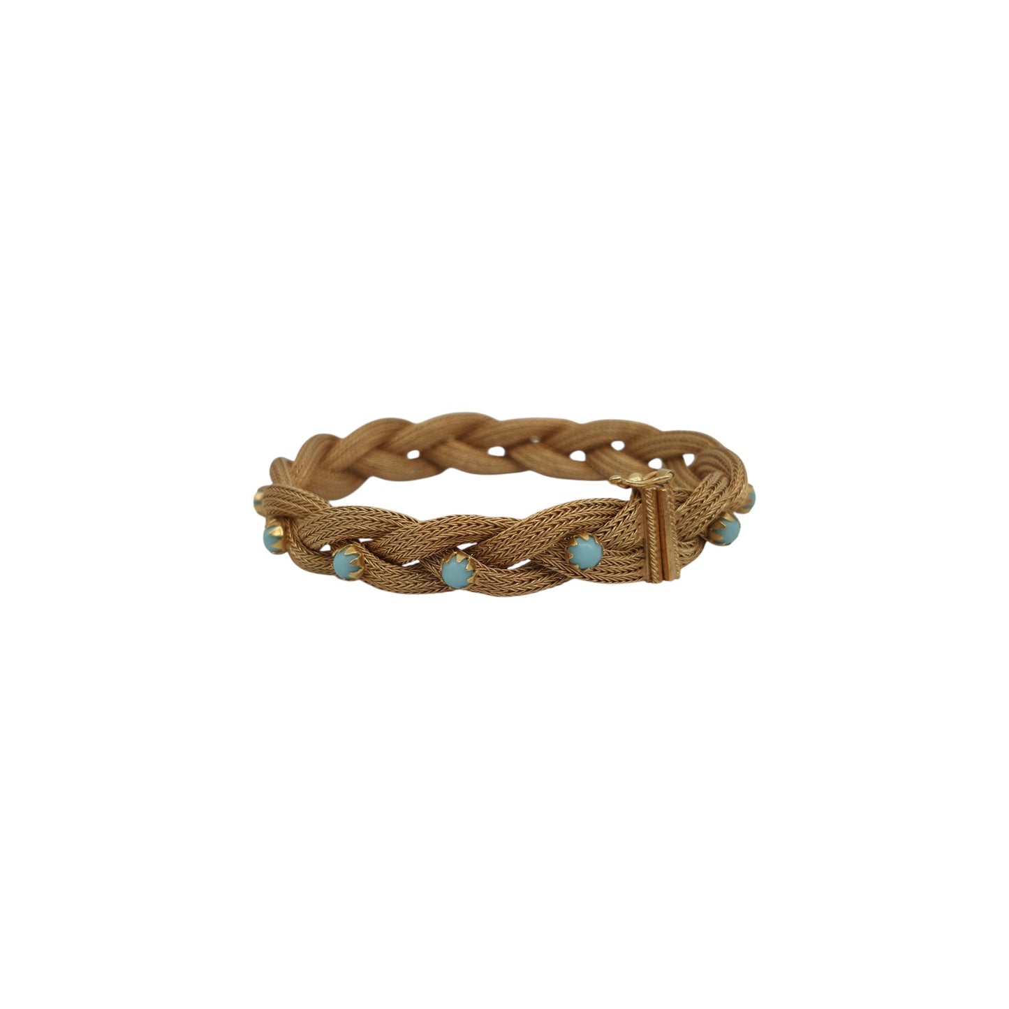 Italian 18ct 750 Yellow Gold Interlaced Weave Bracelet With Turquoise L 19.0 cm 25.4 g.