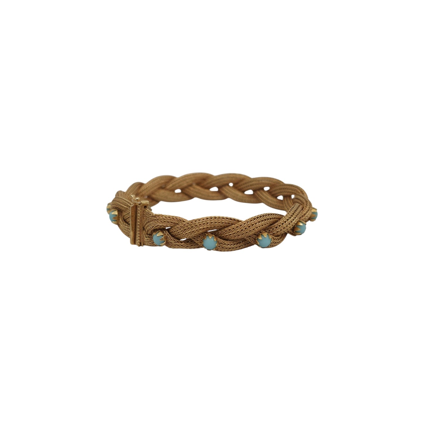Italian 18ct 750 Yellow Gold Interlaced Weave Bracelet With Turquoise L 19.0 cm 25.4 g.