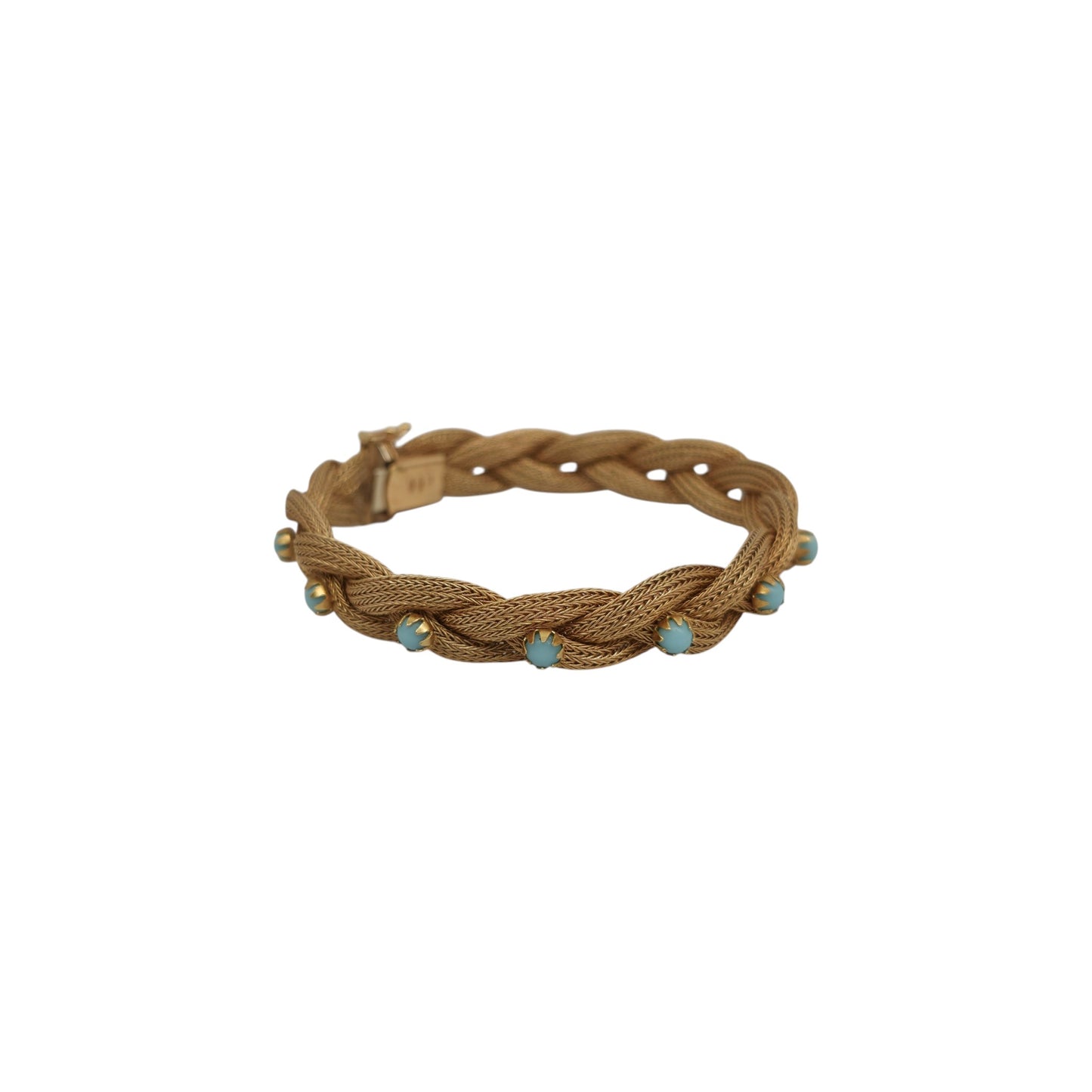 Italian 18ct 750 Yellow Gold Interlaced Weave Bracelet With Turquoise L 19.0 cm 25.4 g.
