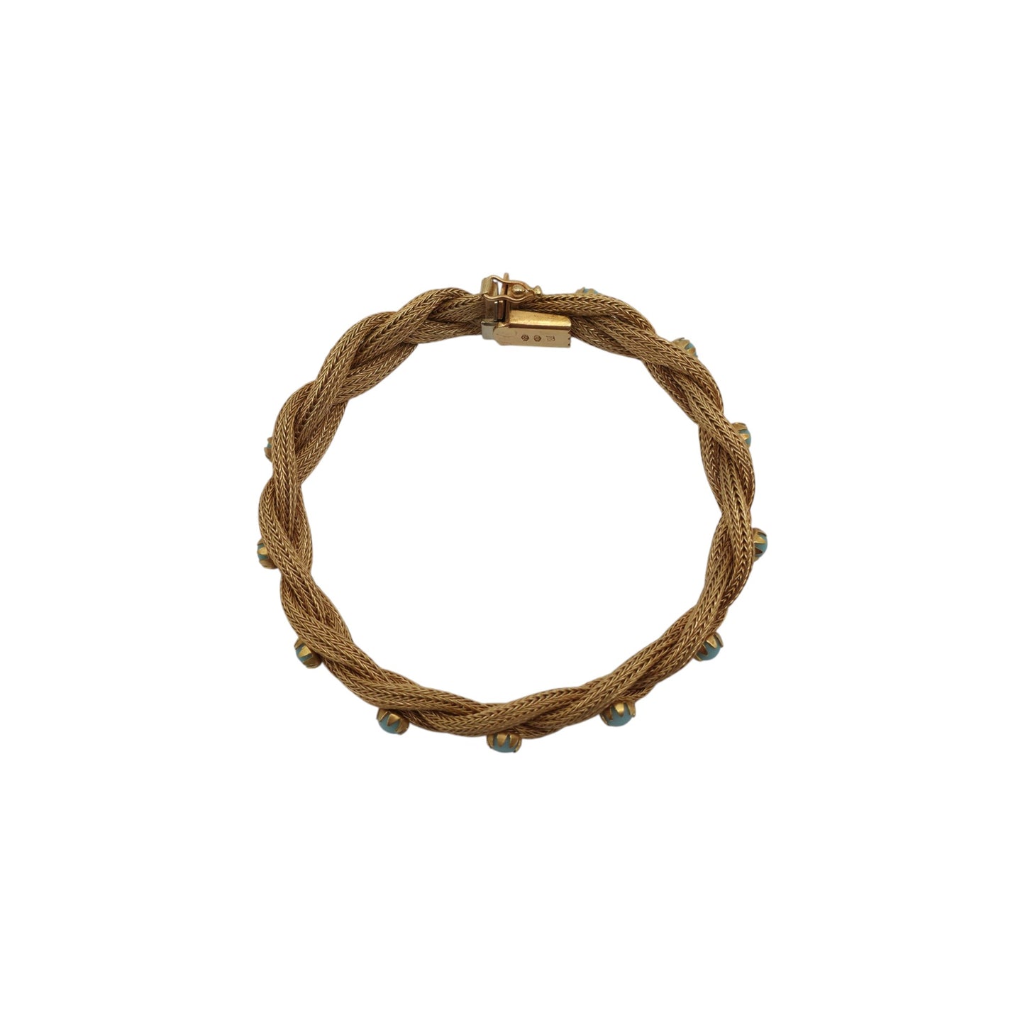 Italian 18ct 750 Yellow Gold Interlaced Weave Bracelet With Turquoise L 19.0 cm 25.4 g.