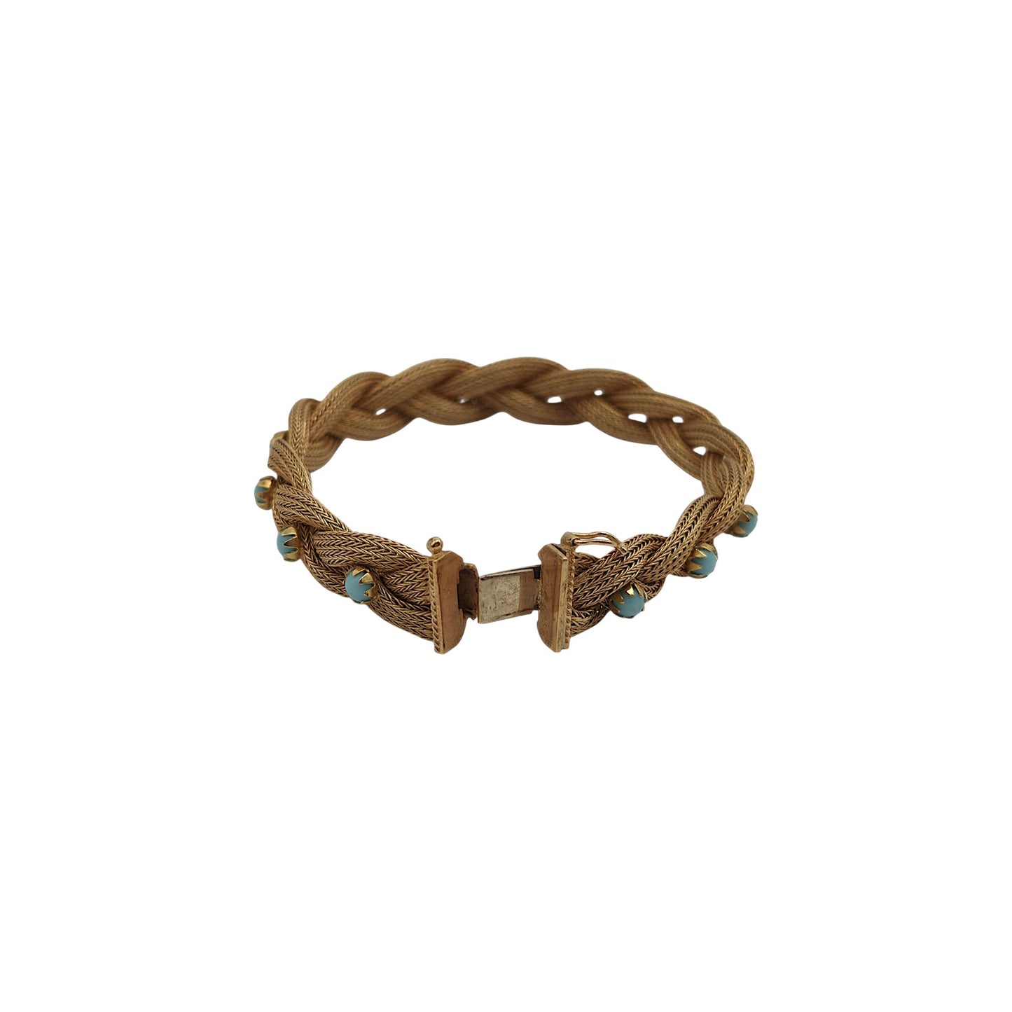 Italian 18ct 750 Yellow Gold Interlaced Weave Bracelet With Turquoise L 19.0 cm 25.4 g.