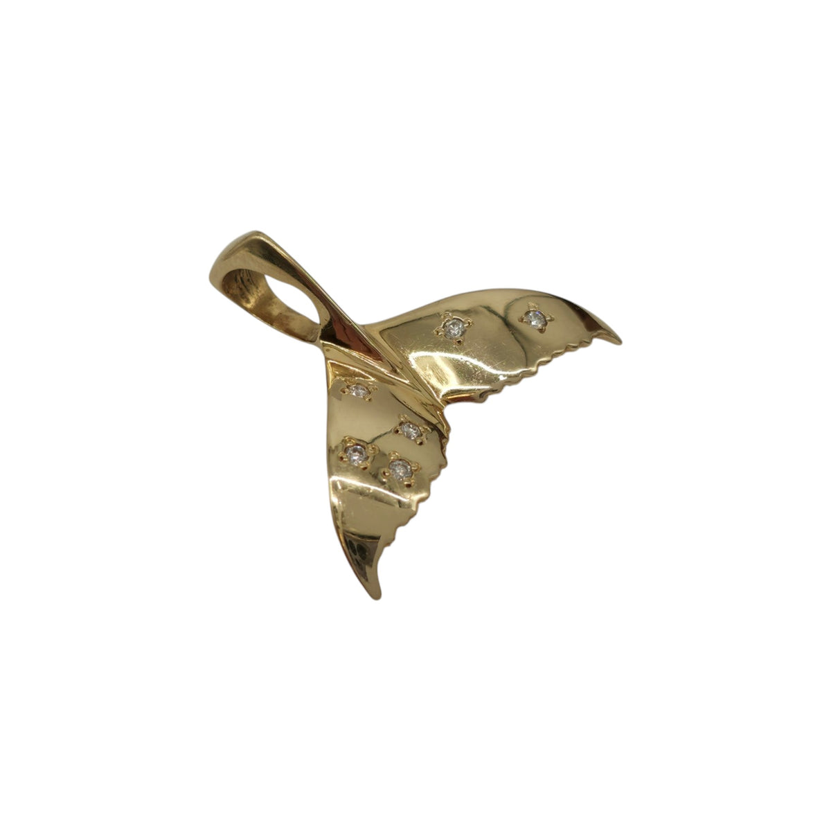 18ct 750 Yellow Gold Whale's Tail Pendant With Diamonds L 3.0 cm 4.6 g.
