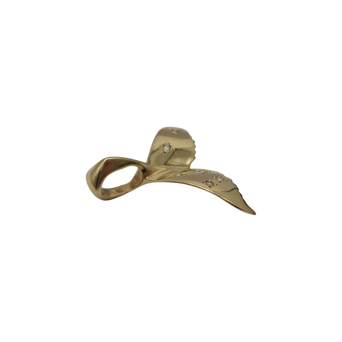 18ct 750 Yellow Gold Whale's Tail Pendant With Diamonds L 3.0 cm 4.6 g.