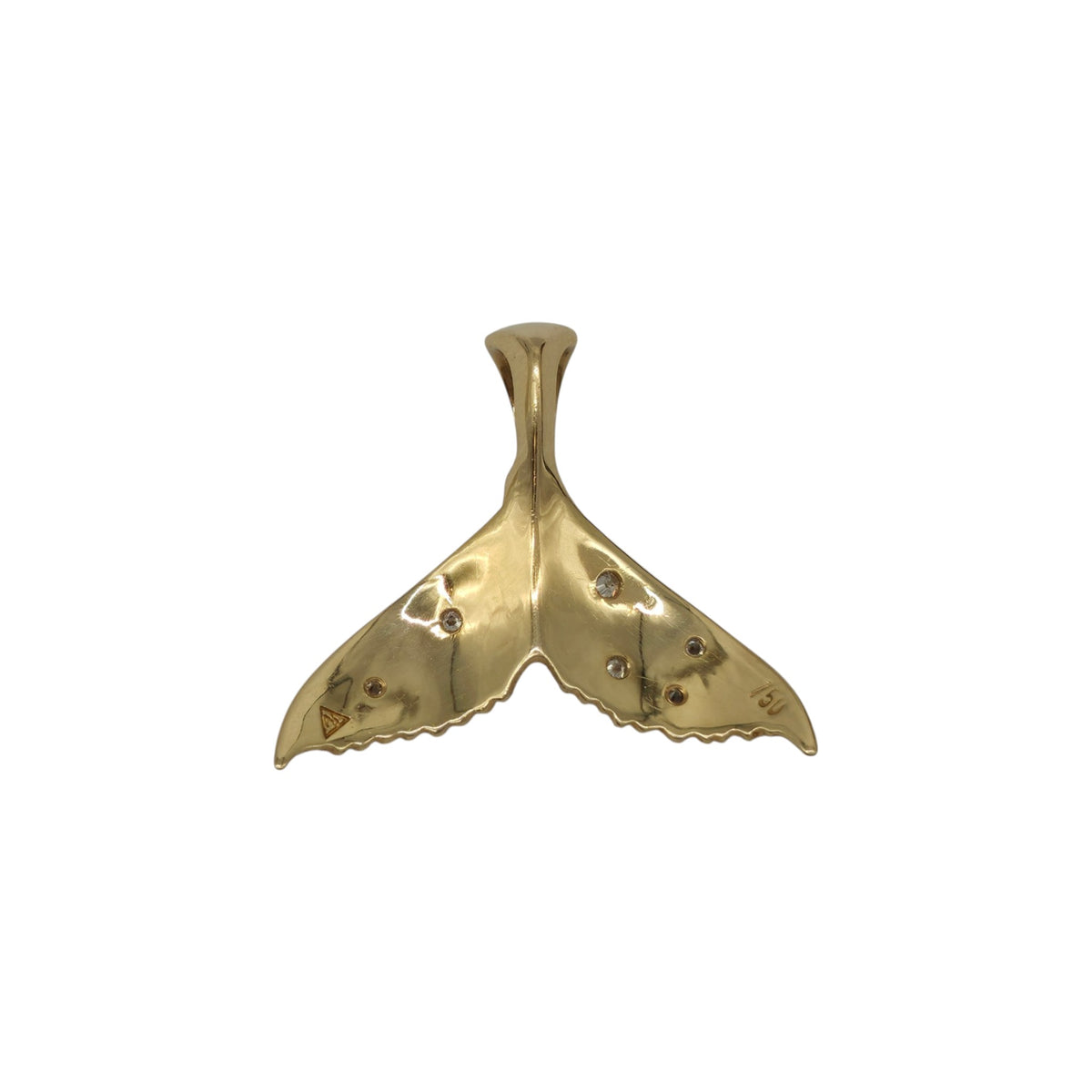 18ct 750 Yellow Gold Whale's Tail Pendant With Diamonds L 3.0 cm 4.6 g.