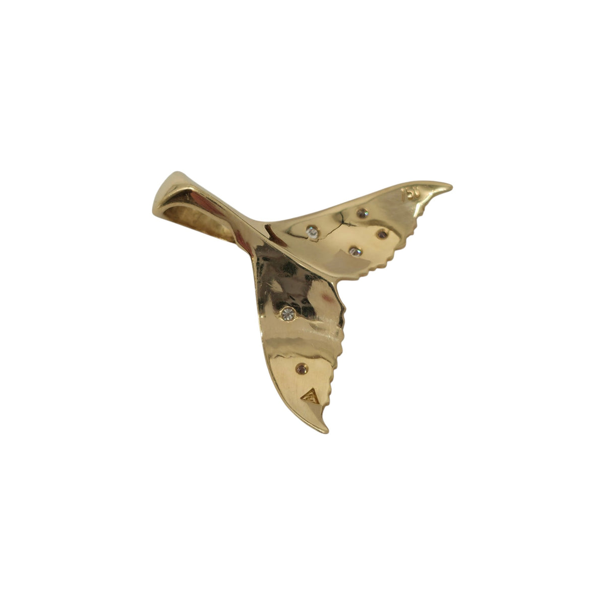 18ct 750 Yellow Gold Whale's Tail Pendant With Diamonds L 3.0 cm 4.6 g.