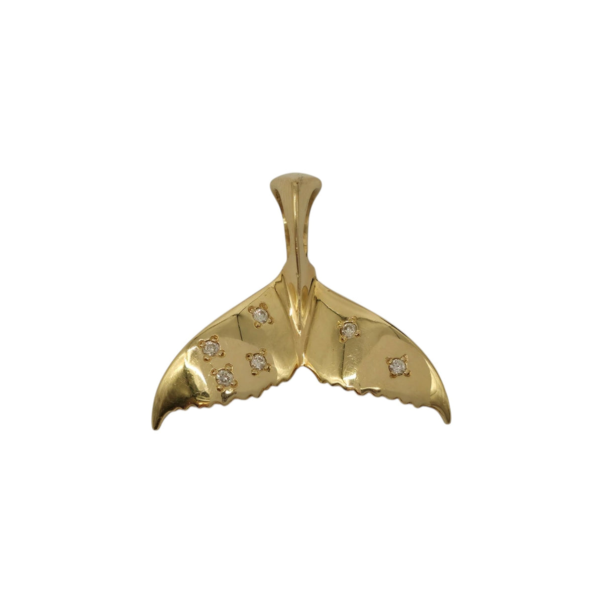 18ct 750 Yellow Gold Whale's Tail Pendant With Diamonds L 3.0 cm 4.6 g.
