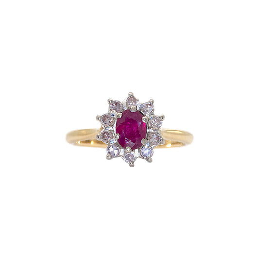 18ct yellow gold Ruby &amp; Diamond Cluster Ring